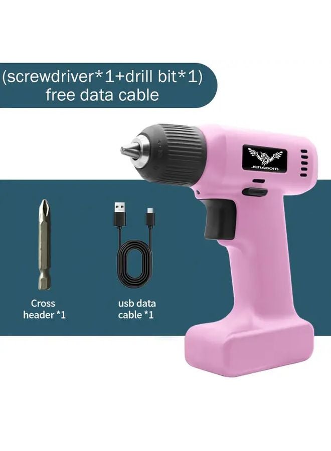 Pink Portable USB Rechargeable Drill Set With LED Light For Home DIY - Image 1