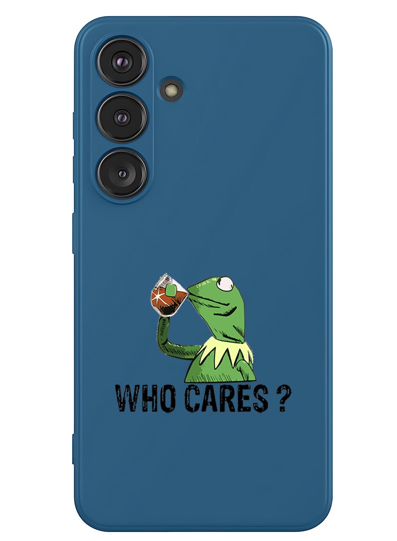 Theodor Protective Slim Fit Case Liquid Silicone Cover with Full Body Protection Anti-Scratch Shockproof Case For Samsung Galaxy S25 (Blue) - Who cares black - Image 1