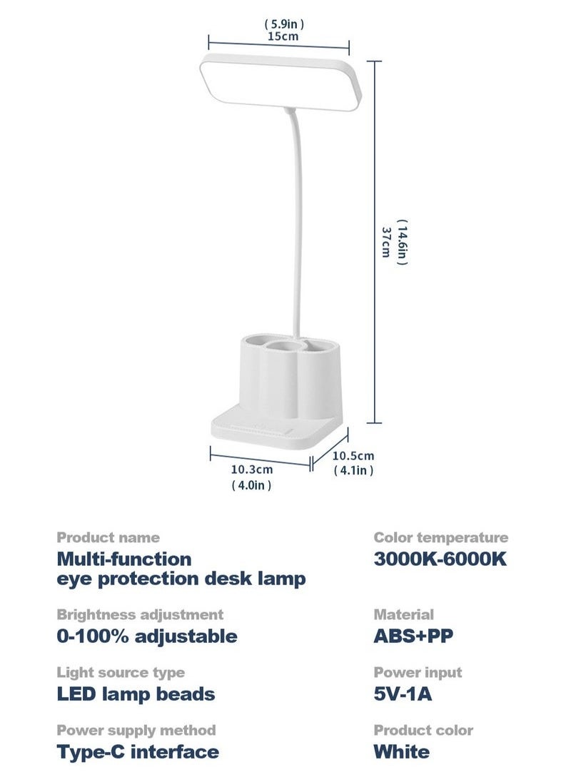 3 Color Modes,Stepless Dimming，Adjustable Gooseneck Reading Lamp with Pen Holder/Phone Holder，Home Office Desk Lamp with Touch Control , Rechargeable Battery Operated Home Office Desk Lamp