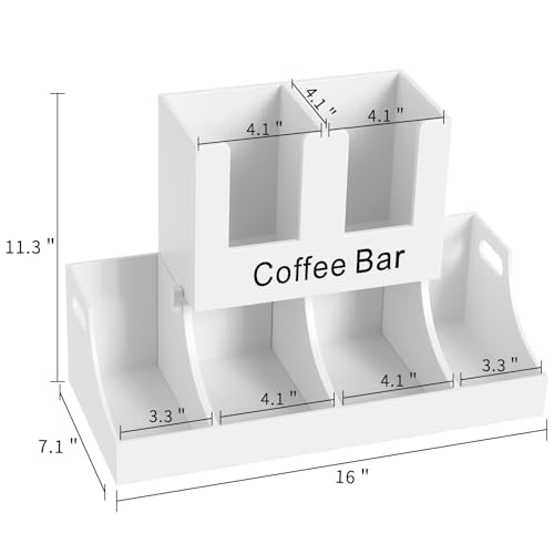 Busidhji Coffee Station Organizer, Wooden Coffee Bar Organizer for Countertop, Condiment and Cup Storage Organizer, Bar Accessories for Kitchen, Office, Home, White - Image 4