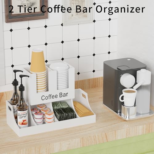 Busidhji Coffee Station Organizer, Wooden Coffee Bar Organizer for Countertop, Condiment and Cup Storage Organizer, Bar Accessories for Kitchen, Office, Home, White - Image 5