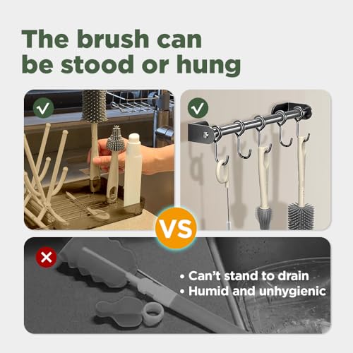 VOGOGE Travel Bottle Brush, Travel Bottle Cleaner Kit with Bottle Drying Rack, Transparent Coffee - Image 3