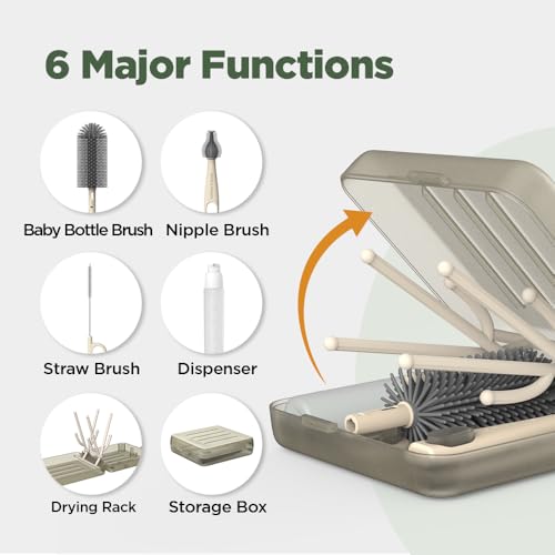 VOGOGE Travel Bottle Brush, Travel Bottle Cleaner Kit with Bottle Drying Rack, Transparent Coffee - Image 2
