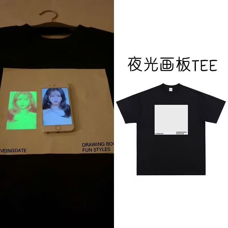 American Luminous Sketchpad Short-Sleeved T-Shirt Fluorescent Clothes Painting Luminous Printing Neutral Style Heavy-Weight Niche Design Sense - Image 3