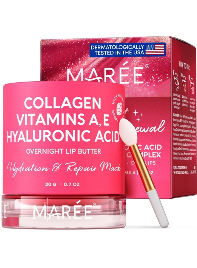 MAREE Lip Mask With Hyaluronic Acid & Coconut Oil Overnight Collagen Lip Butter To Nourish & Hydrate Dry Cracked Lips Moisturizer For Skin Care With Shea & Cocoa Butter Sleeping Lip Butter Balm - Image 1