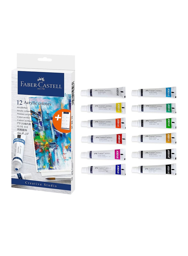 FABER-CASTELL 12-Piece Acrylic Colour Paint Tubes With Palette - Image 2