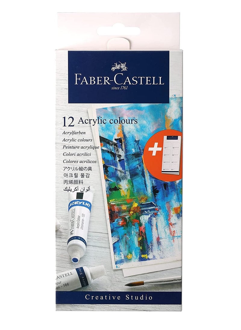 FABER-CASTELL 12-Piece Acrylic Colour Paint Tubes With Palette - Image 1