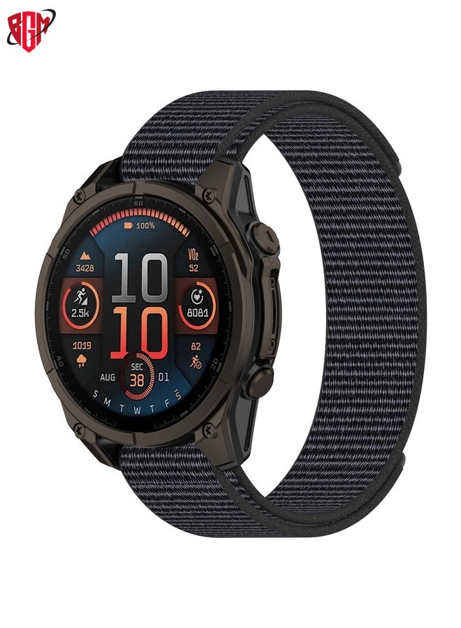 BGM Watch Band Strap For Garmin Fenix 8 AMOLED 47mm Nylon Hook and Loop Fastener 22mm Watch Band(Gray)  - Image 1