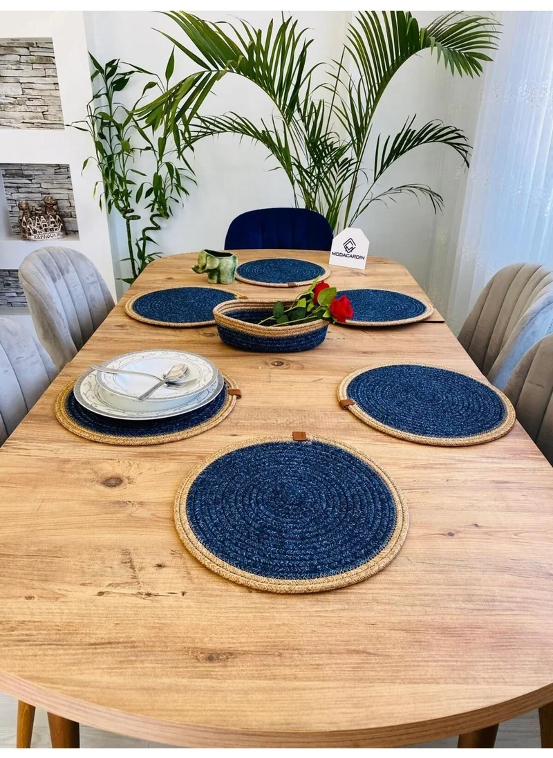 BDZ Deri BDZ Leather Jute Wicker American Service Plate and Basket 7 Pieces