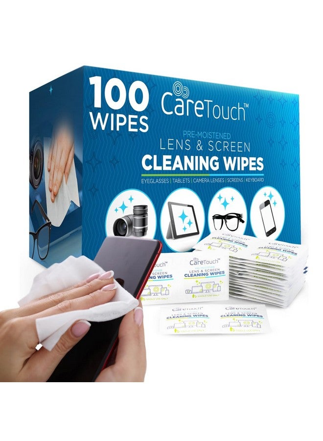 Care Touch Care Touch Lens Wipes for Eyeglasses - 100 Individually Wrapped Pre-Moistened Glasses Wipes - Cleaner for Glasses, Sunglasses, and Screens - Gentle and Portable for On-the-Go Cleaning - 4x8 Inches - Image 1