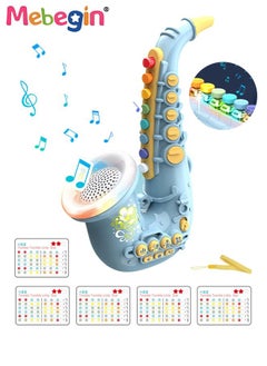 MEBEGIN Saxophone Set with 5 Music Cards and 1 Lanyard, Simulation Musical Instrument Toy with Light and Sounds, Multifunctional Saxophone Toy, Kids' Orchestral Instrument, Early Education Toy, Ideal Gift for Kids Aged 3+, 19*28*10cm  - Image 1