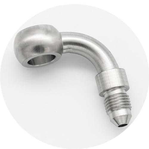 KRD PERFORMANCE Stainless Steel 90 Degree 122mm M12 Banjo Eye Hole Diameter to 3AN Male Brake Clutch Fitting for AN3 PTFE Brake Hose Line - Image 1