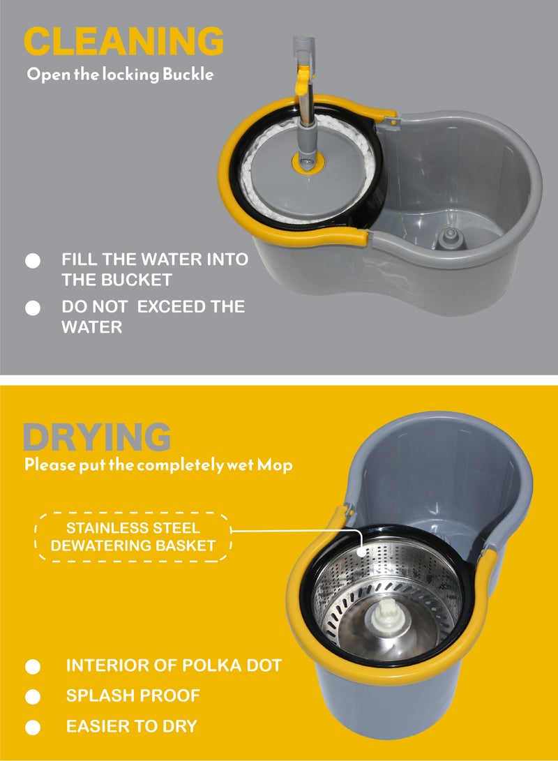 ESQUBE 360° Spin Mop bucket Set With Steel Bowl Grey/Yellow/Silver 25Liters - Image 3
