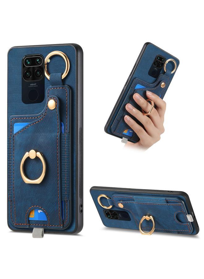 Green Tiger For Redmi Note 9 4G Retro Skin-feel Ring Card Bag Phone Case with Hang Loop(Blue)