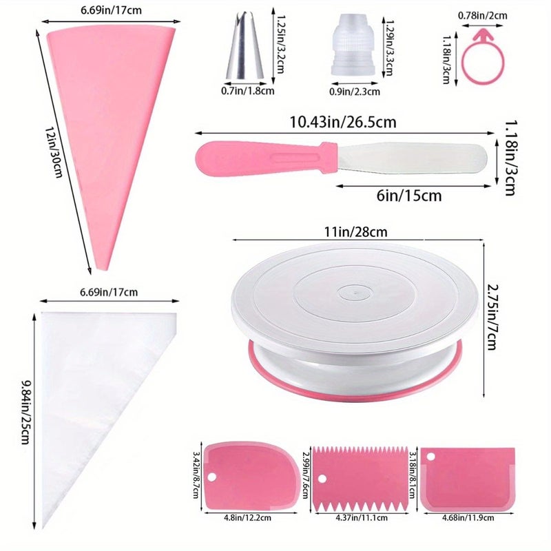 71 Pcs Stainless Steel Piping Tips And Cake Turntable Set Macaron Green Includes 12 Piping Tips 1 Turntable 2 Reusable Piping Bags 50 Clear Bags 2 Converters 2 Butter Spatulas 3 Scrapers For Cake Decorating Pastry Making - Image 4