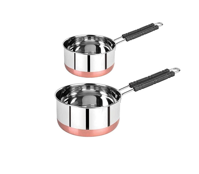 BPE Stainless Steel Copper Coated Bottom Flat Induction Base Saucepan, Milk Tea Coffee Pan Pot Tapeli Patila Cookware Container with Handle Combo (1Ltr, 1.5Ltr) - Image 1