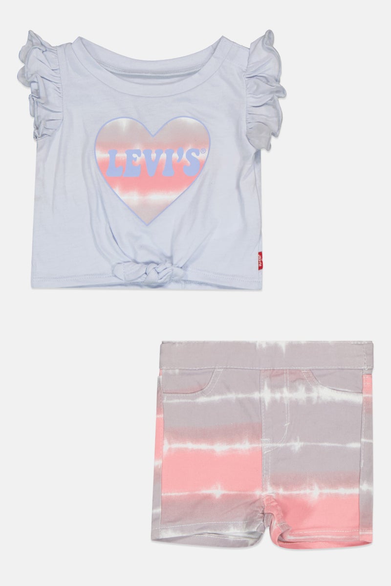 Levi's طقم قميص وشورت للبنات الصغيرات 2 قطعة بشعار العلامة التجارية، متعدد الألوان - Image 2