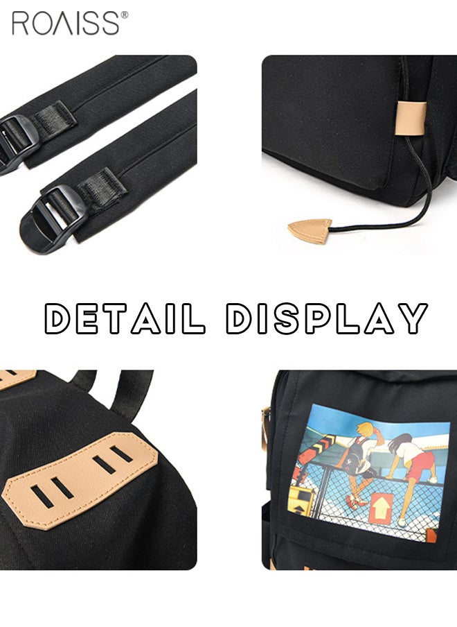 roaiss - Leisure Large Capacity Graffiti Print Backpack Multi Pocket Design Travel Campus Trend Backpack Adjustable Shoulder Strap Versatile Student Computer Backpack with Exquisite Random Pendant  for Teens Lightweight Waterproof Casual  Bag - Image 1