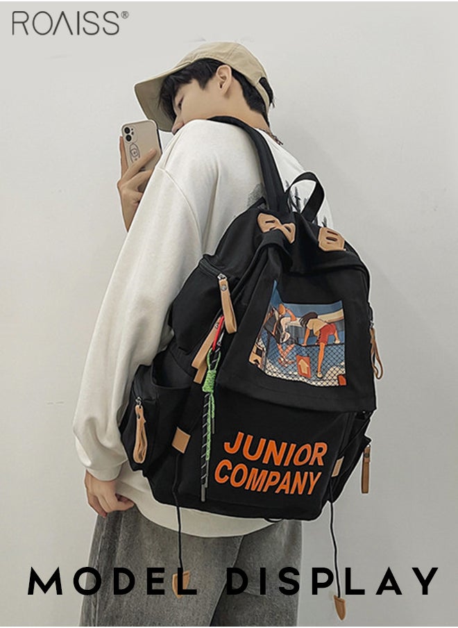 roaiss - Leisure Large Capacity Graffiti Print Backpack Multi Pocket Design Travel Campus Trend Backpack Adjustable Shoulder Strap Versatile Student Computer Backpack with Exquisite Random Pendant  for Teens Lightweight Waterproof Casual  Bag - Image 1
