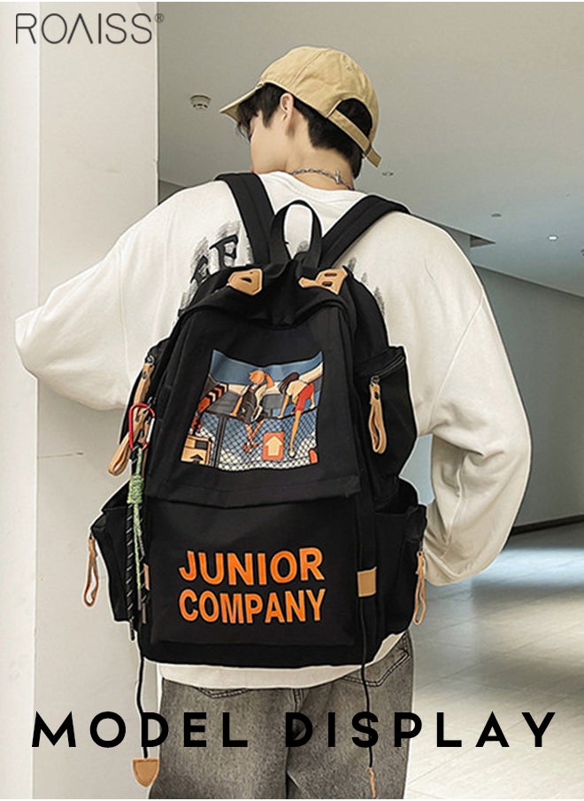 roaiss - Leisure Large Capacity Graffiti Print Backpack Multi Pocket Design Travel Campus Trend Backpack Adjustable Shoulder Strap Versatile Student Computer Backpack with Exquisite Random Pendant  for Teens Lightweight Waterproof Casual  Bag - Image 1