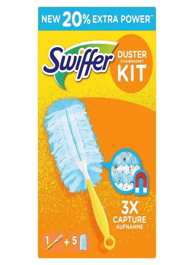Swiffer Attrape & Retient Kit De Dépoussiérage (1 Manche Et 5 Recharges) Duster, M, Blue - Image 1