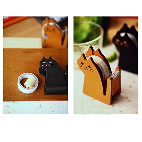Hibucuo Tape Dispenser, Cute Cat Tape Dispenser, Vintage Wooden Kitty Tape Cutter with 1 Roll Tape for Home Office Desktop Accessory for Students Girls Boys - Image 2