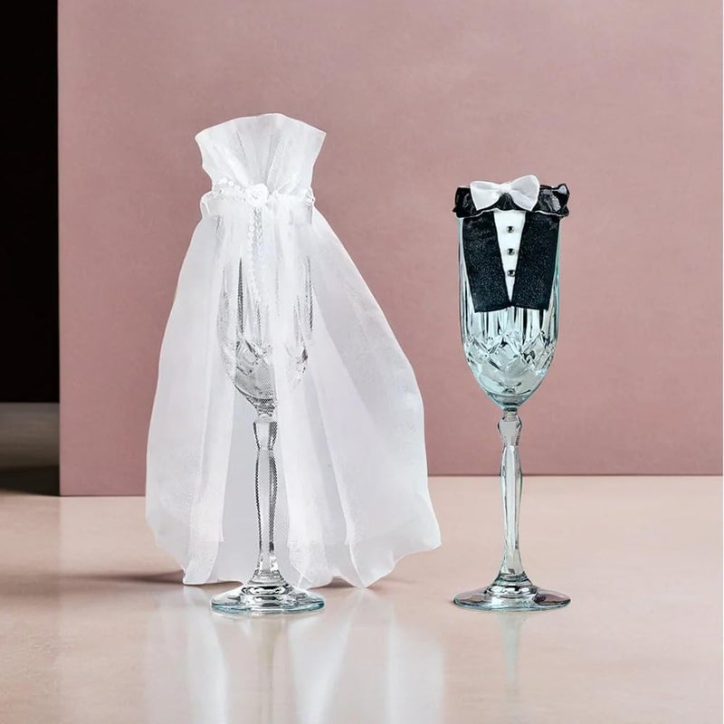 Amscan Bride and Groom Fabric Stemware Set - 9.5" x 6.5" (1 Pc) - Perfect for Wedding Toasts & Memorable Keepsakes - Image 2