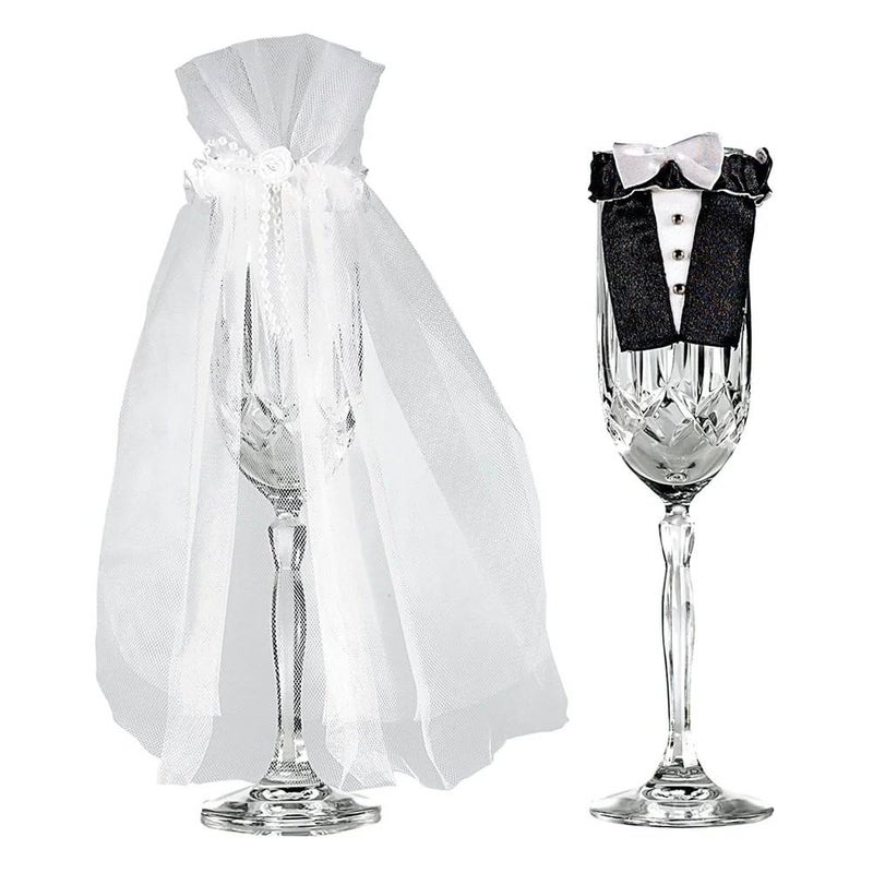 Amscan Bride and Groom Fabric Stemware Set - 9.5" x 6.5" (1 Pc) - Perfect for Wedding Toasts & Memorable Keepsakes - Image 1