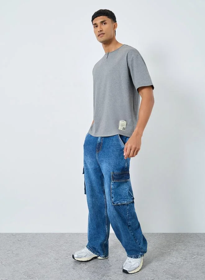 Styli Oversized Heavy Stretch Henley Neck T-Shirt