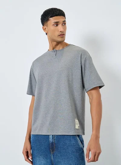 Styli Oversized Heavy Stretch Henley Neck T-Shirt