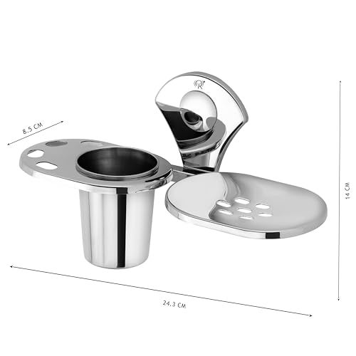 Raxon Innovation Maxx 304 Grade Stainless Steel Rectangular Double Soap Holder for Bathroom/Soap Dish/Bathroom Soap Stand/Bathroom Accessories (Chrome) (Royal SOAPDISH with Tumbler Holder) - Image 3