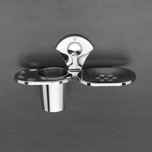 Raxon Innovation Maxx 304 Grade Stainless Steel Rectangular Double Soap Holder for Bathroom/Soap Dish/Bathroom Soap Stand/Bathroom Accessories (Chrome) (Royal SOAPDISH with Tumbler Holder) - Image 1