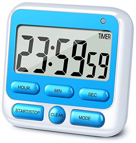 KTKUDY Digital Kitchen Timer with MuteLoud Alarm Switch ONOff Switch 24 Hour Clock  Alarm Memory Function Count Up  Count Down for Kids Teachers Cooking Large LCD Display Strong Magnet Blue