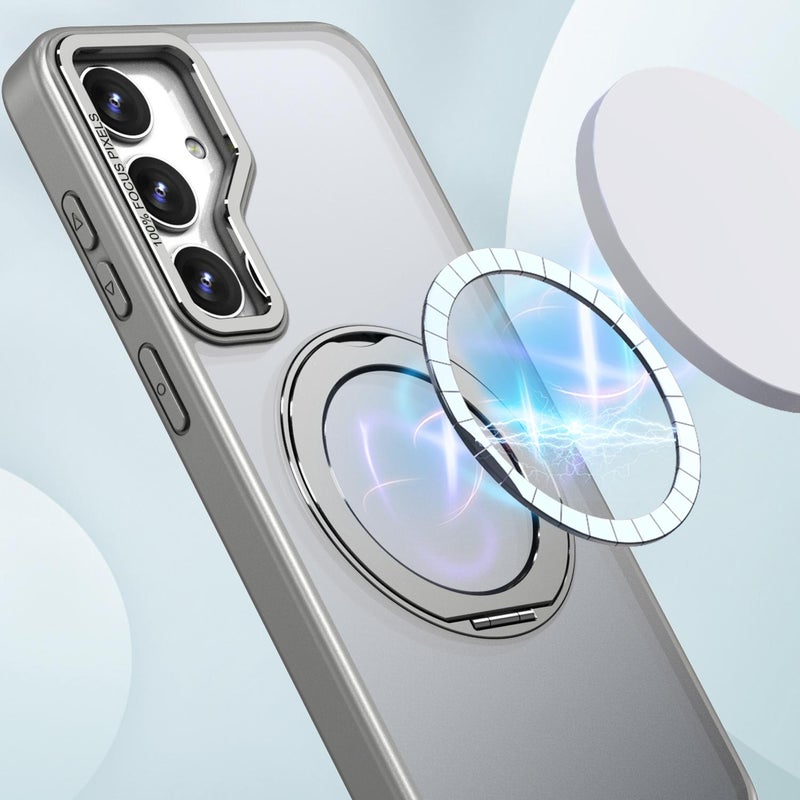 erorex For Samsung Galaxy S24 5G Kalebol Magsafe Metal Ring Holder Phone Case(Titanium Gray) - Image 2