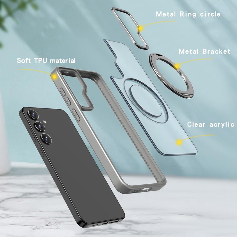 erorex For Samsung Galaxy S24 5G Kalebol Magsafe Metal Ring Holder Phone Case(Titanium Gray) - Image 4