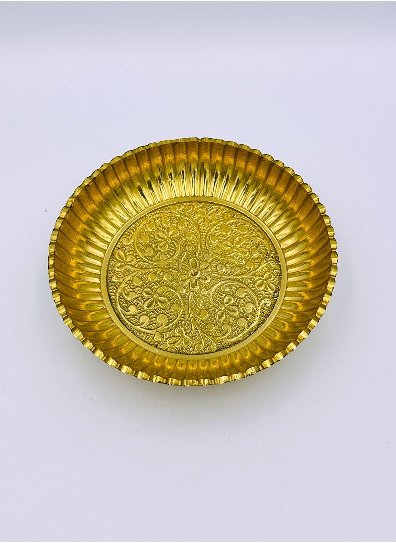 Swadesh Souq - Exquisite Brass Plate with Intricate Blossom Design - 5 Inches, - Image 1