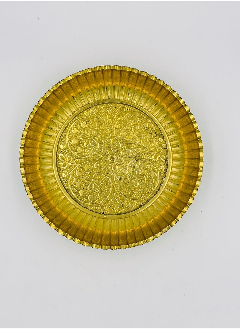 Swadesh Souq - Exquisite Brass Plate with Intricate Blossom Design - 5 Inches, - Image 1