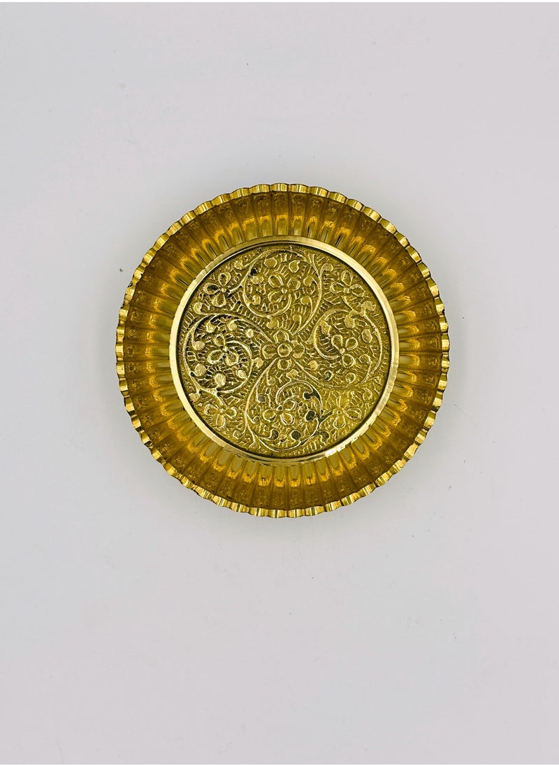 Swadesh Souq - Exquisite Brass Plate with Intricate Blossom Design - 5 Inches, - Image 1