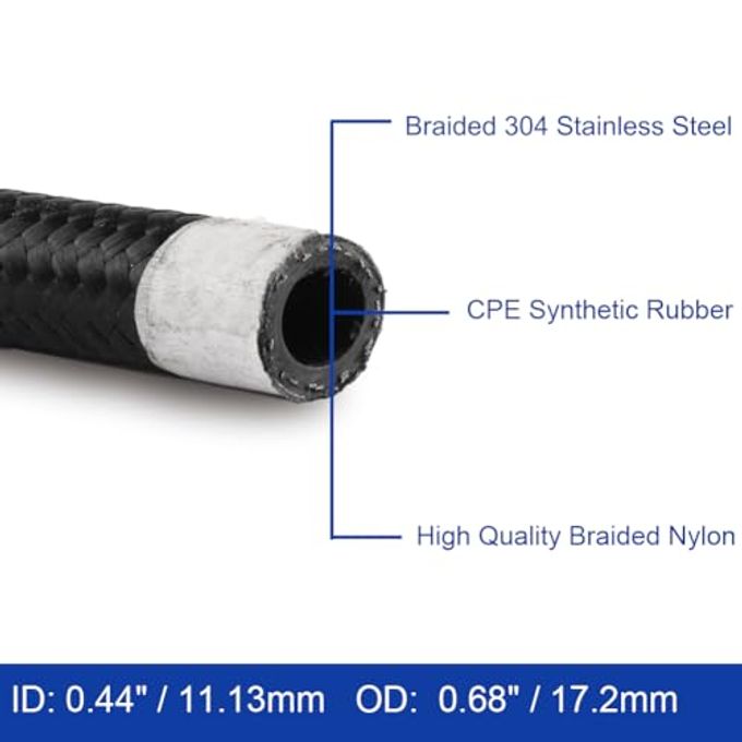 Byredio 8AN Fuel Line Hose 10FT Braided Nylon Stainless Steel 500 PSI High-Pressure Transmission Cooler Hose for Oil, Gas, Fuel, Hydraulic - Image 5