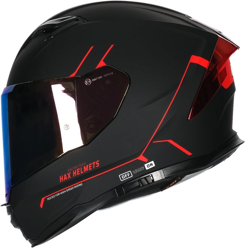 HAX Force Aerodynamic Full Face Helmet for Street & E-Bikes - DOT & ECE Certified, Enhanced Dual Visor, Adult Size, Matte Black Red - Image 1