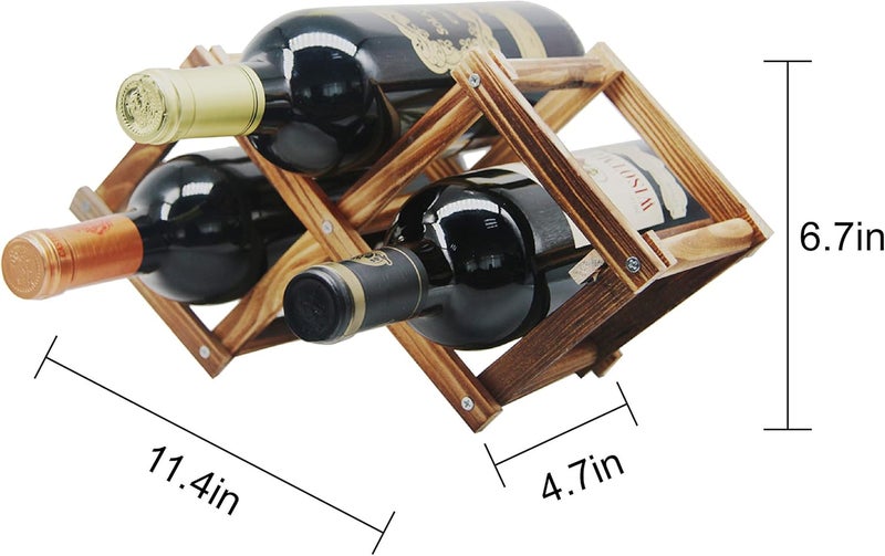 MUGLIO Foldable Wooden Wine Bottle Holder Free Standing Natural Wine Shelves for Pantry 2 Slots for 3 Bottles Wine Rack - Image 3