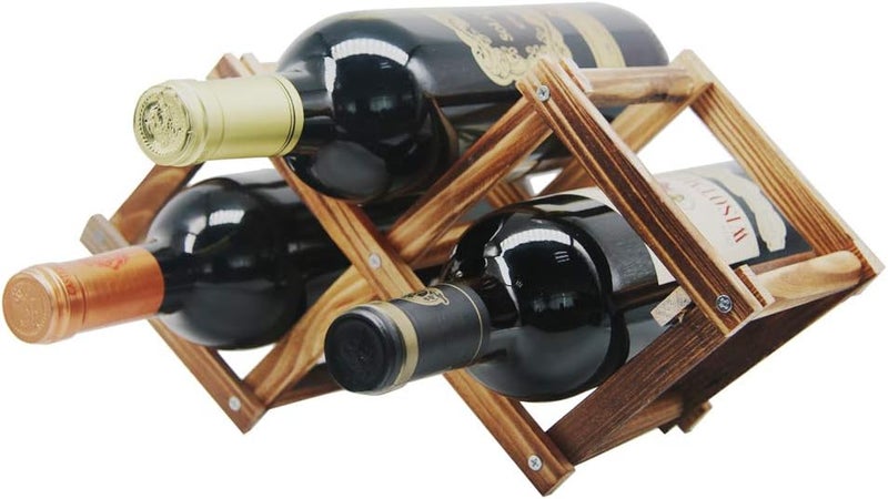 MUGLIO Foldable Wooden Wine Bottle Holder Free Standing Natural Wine Shelves for Pantry 2 Slots for 3 Bottles Wine Rack - Image 1