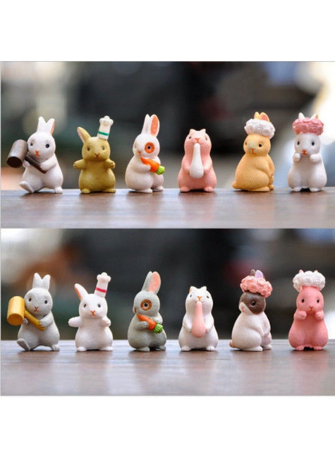 Cute Little Rabbit Simulation Mini Small Animal Plastic Model Doll Micro Landscape Ornaments Play House Toys Wholesale
