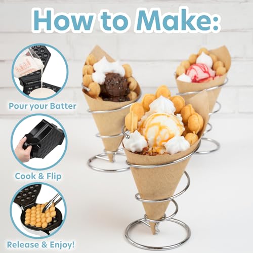 CucinaPro Bubble Waffle Maker- Electric Non stick Hong Kong Egg Waffler Iron Griddle w/Ready Indicator Light- Ready in under 5 Mins- Recipe Guide Included, Make Delicious Ice Cream Cones for Xmas Gift or Treat - Image 3