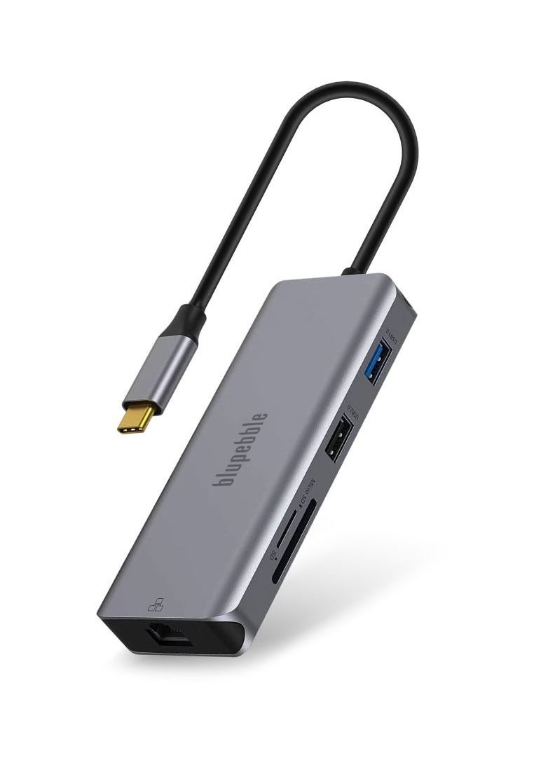 blupebble C9 Hub الألومنيوم 9 في 1 الوسائط المتعددة HUB 4K HDMI مع قارئ بطاقة إيثرنت USB-C USB-2.0 وUSB 3.0 