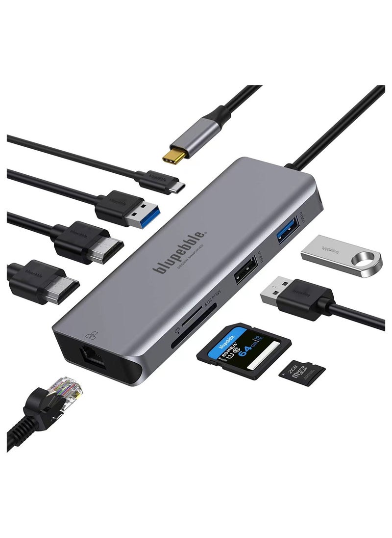 blupebble - C9 Hub Aluminum 9-in-1 Multimedia HUB 4K HDMI with Ethernet Card Reader USB-C USB-2.0 & USB 3.0 - Image 1