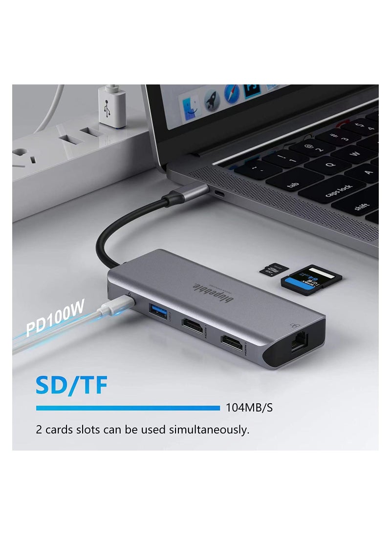 blupebble - C9 Hub Aluminum 9-in-1 Multimedia HUB 4K HDMI with Ethernet Card Reader USB-C USB-2.0 & USB 3.0 - Image 1
