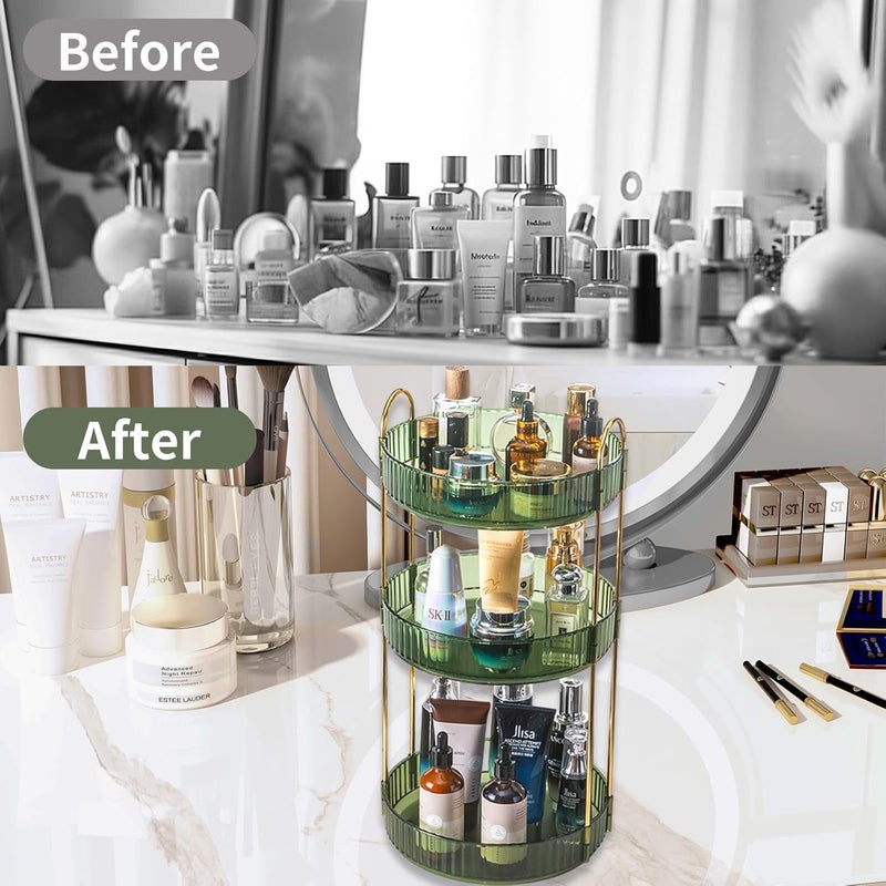 Asayuee 360 Rotating Perfume Organizer,3 Tier Large Capacity Make Up Organizers and Storage,Makeup Organizer for Bathroom,Cosmetic Perfume Stand Organizer (Green-3 Tier) - Image 4
