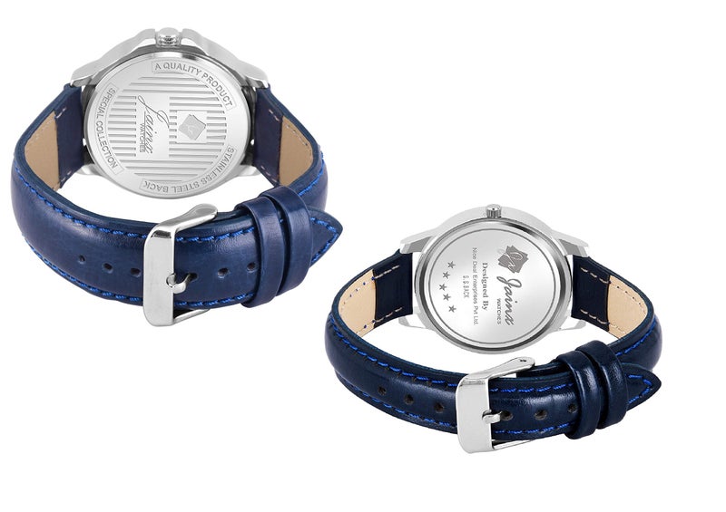 jainx Day and Date Blue Leather Strap Analog Wrist Watch for Couple - JC477 - Image 4