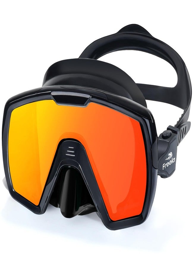 Freela Adult Snorkel Diving Mask with Nose Cover for Men Women Youth, Anti Fog Waterproof 180° Clear Wide View Mirrored Orange Lenses Great Sealing Scuba Free Diving Goggles - Image 1